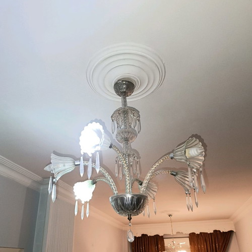 Crystal chandelier vintage used 1940s multi-light fixture