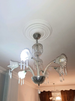 Crystal chandelier vintage used 1940s multi-light fixture