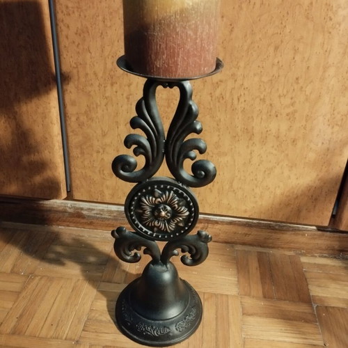 Vintage Cast Iron Candle Holder 40 cm with Large Candle