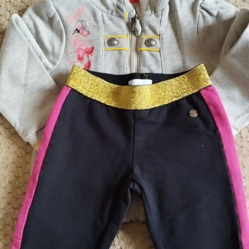 Girls' set jacket and pants like new, black with gold and fuchsia details