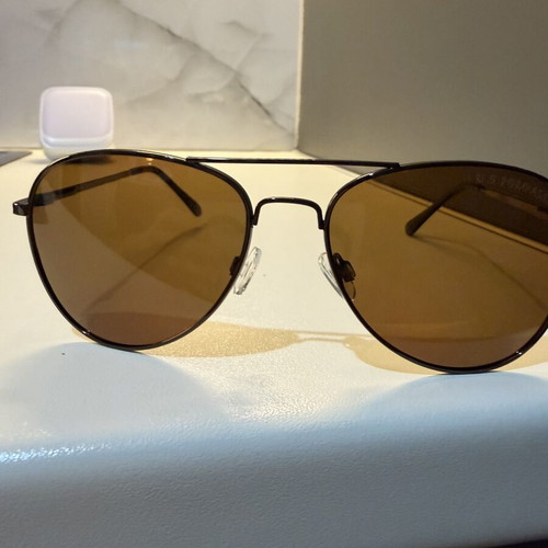 U.S. POLO ASSN. Aviator sunglasses like new, black metal frame, brown lenses