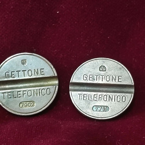 Italian collectible telephone tokens used, set of 2, copper color