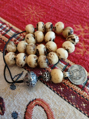 Worry beads handmade bone with silver coin used