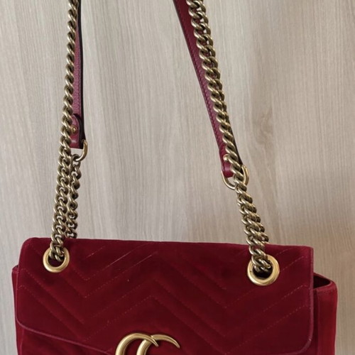 Gucci Marmont Flap bag used, velvet burgundy, crossbody