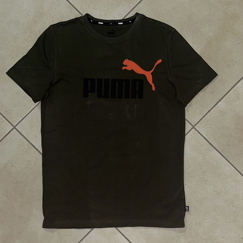 Puma T-Shirt olive green with orange logo print size L like new