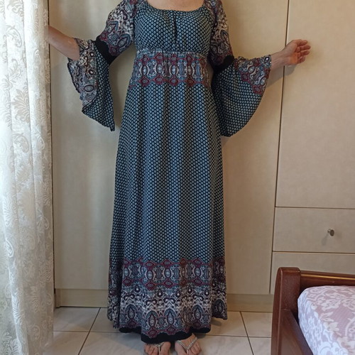 Maxi dress boho ethnic with elastic under bust and neckline like new