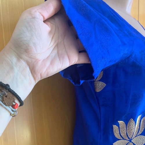 Blue tunic with gold embroidery and side slit, new, size L