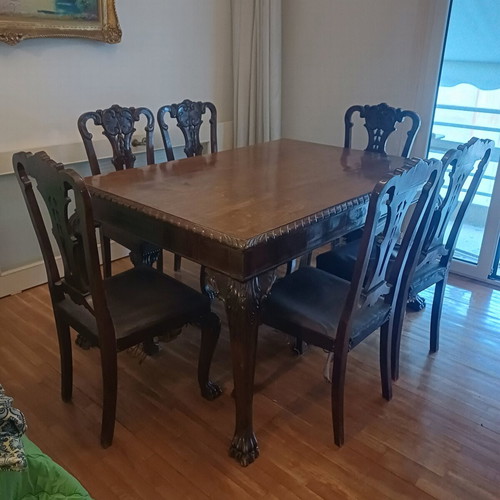 Furniture set used with dining table, six chairs, buffet, and accessories