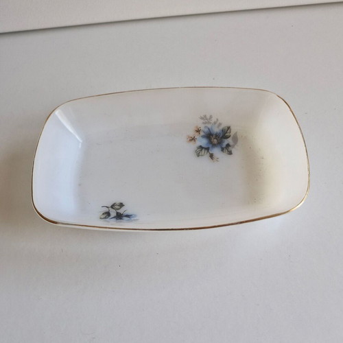 Vintage rectangular fondant dish with blue floral decorations like new