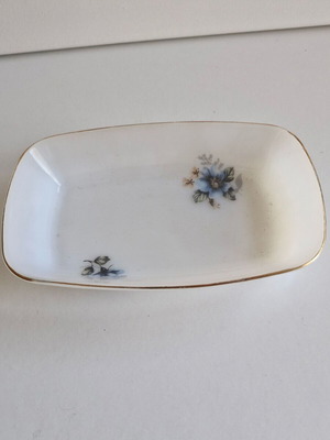Vintage rectangular fondant dish with blue floral decorations like new