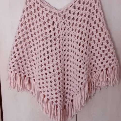 Handmade knitted boho poncho with fringes one size almost unworn