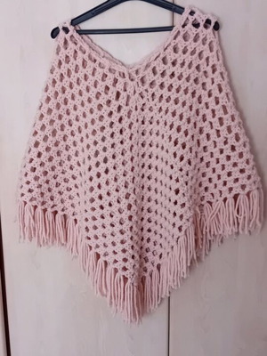 Χειροποίητο πλεκτό poncho boho με κρόσια one size σχεδόν αφόρετο