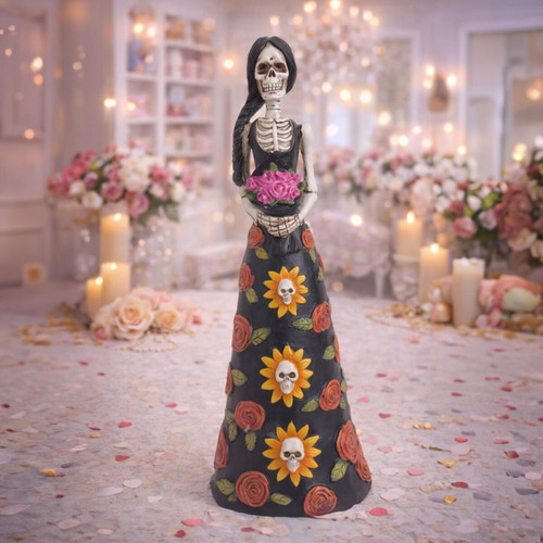Decorative Gothic figure Lady with sunflowers and roses new, polyresin