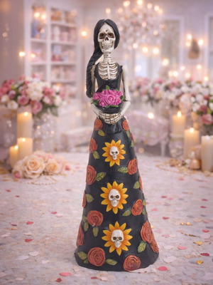 Decorative Gothic figure Lady with sunflowers and roses new, polyresin