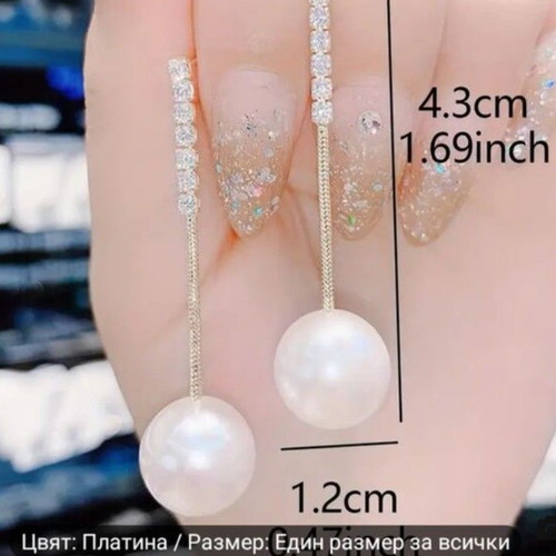 Luxury earrings platinum pearls new, with crystals and gold plating