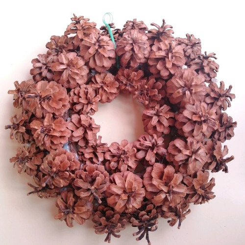 Wreath made of Greek opened pine cones used