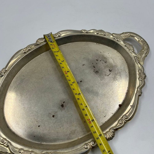Vintage decorative metal serving tray used, collectible decor