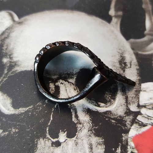 Gothic black wing ring with strass, new