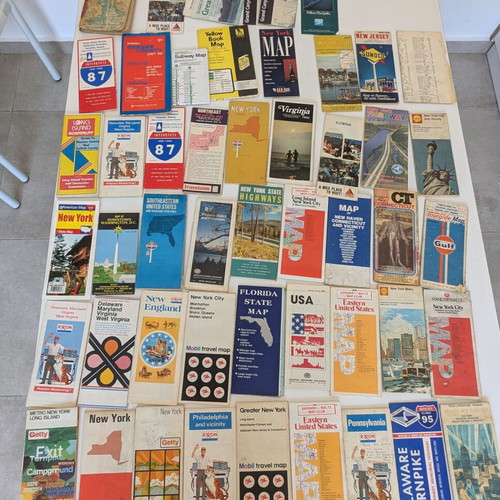 Large Collection of 50 Used Vintage USA Road and Travel Maps