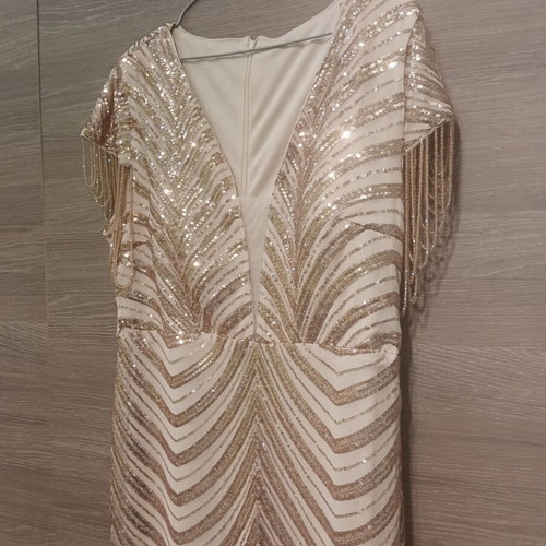 Gold beige maxi dress 2XL with chain sleeves