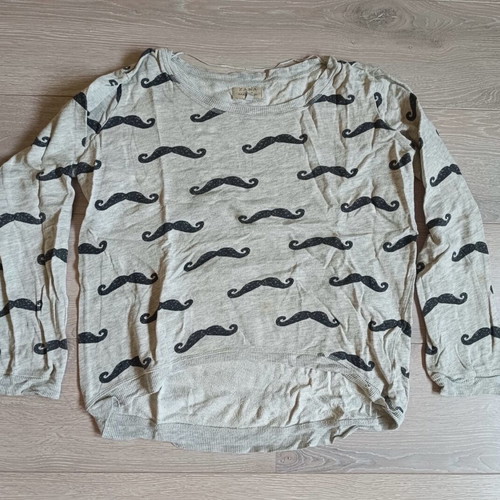 Women's sweatshirt with mustache print used, size S, black and gray