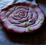  3 πιάτα υπέροχα τα δύο 32 εκ.και 1 πιάτο 26 εκατ.τύπου Μαγιόλικο λουλούδι ρόζ τριαντάφυλλο