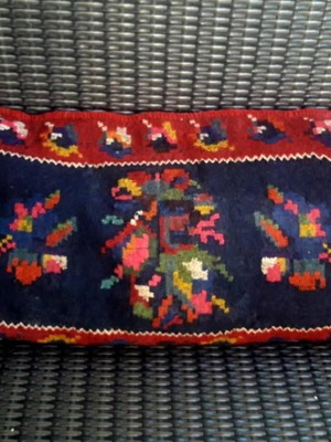 Greek traditional antique hand woven pillow case used, 100% wool, 85x45 cm