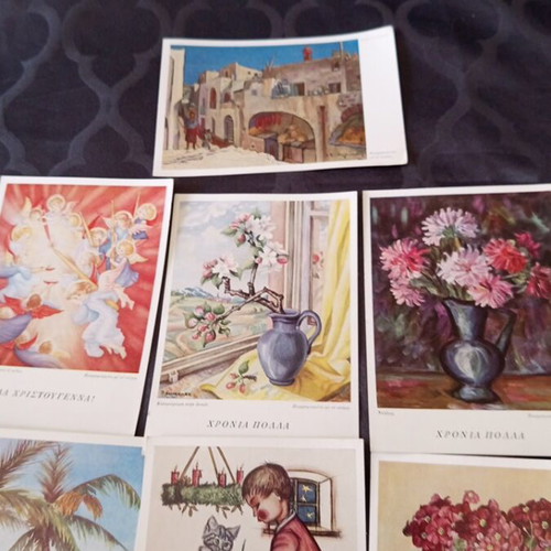 Postcards mouth painting used, set of nine