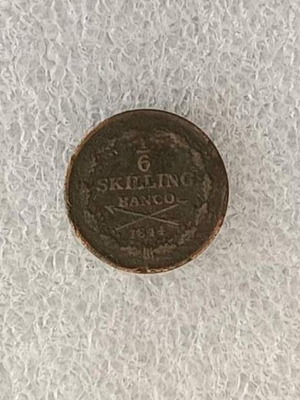 Sweden 1/6 Skilling Banco 1844 coin used