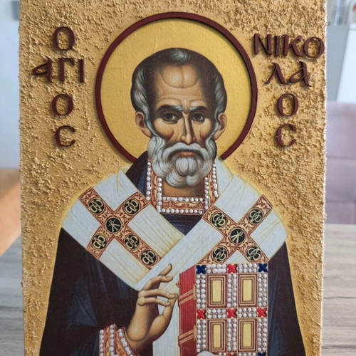 Saint Nicholas Decoupage Icon on Wood new