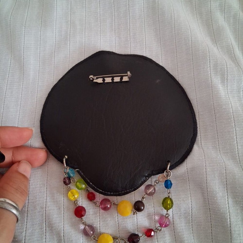 Statement brooch Art Doll Face like new, colorful beads