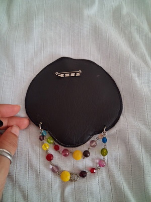 Statement brooch Art Doll Face like new, colorful beads