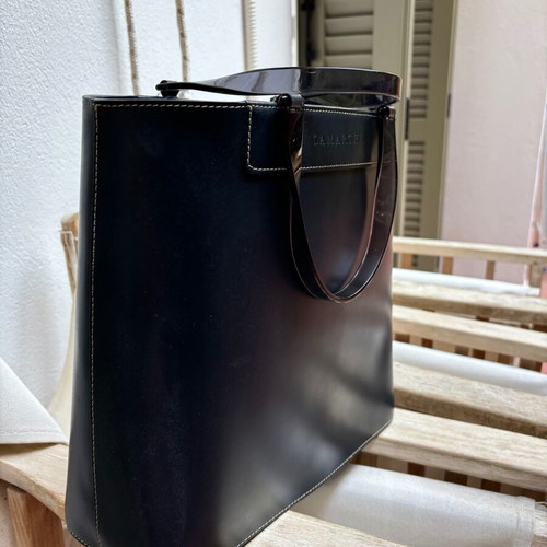 Lamarthe leather women's bag used, blue with transparent handles