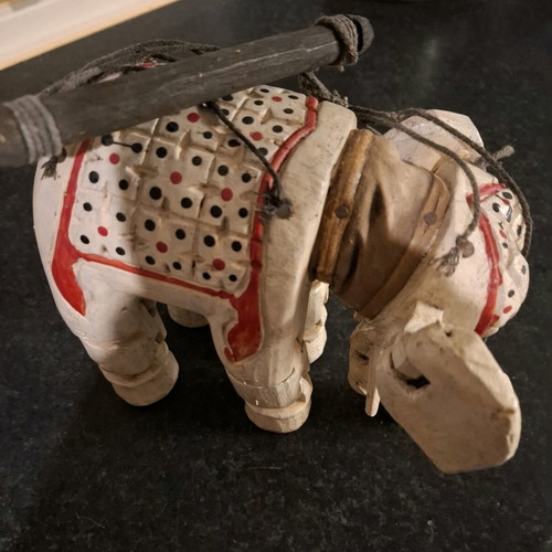Wooden elephant marionette vintage ethnic handmade, used