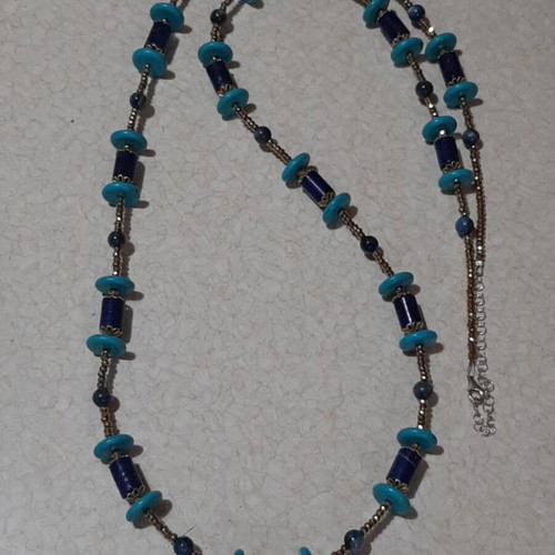 Necklace with Kyanite, Lapis Lazuli, Chaoite, Hematite in 925 Silver, Long
