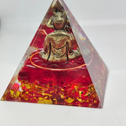 Orgonite pyramid with Buddha and red quartz like new