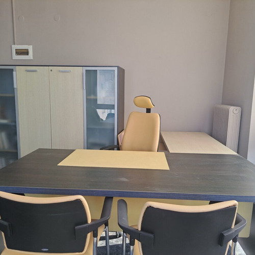 Office furniture set used, corner desk with 3 chairs and storage