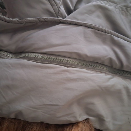 Splendid jacket used, mint color with detachable fur hood, knee length