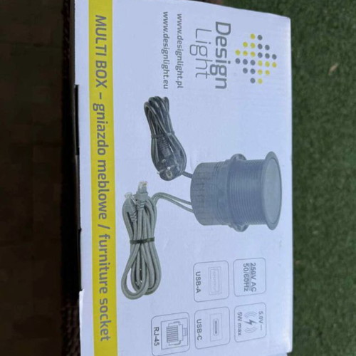 Πρίζα γραφείου Design Light MULTIBOX καινούργια, 4xDE, USB, USB-C, QI, RJ45, 2μ, μαύρο