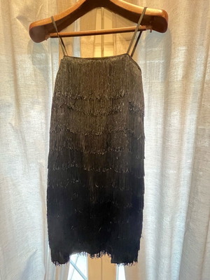 Vintage black flapper dress with straps and fringe like new