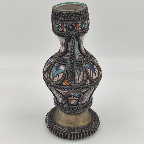 Ceramic vase with filigree Moroccan Fes used