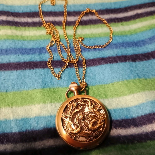Unisex pocket watch new with dragon theme gold color