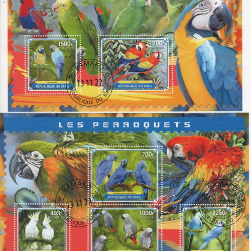Mali 2022 The Parrots complete stamp set with block and mini sheet new