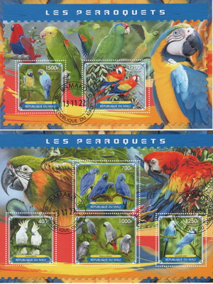 Mali 2022 The Parrots complete stamp set with block and mini sheet new