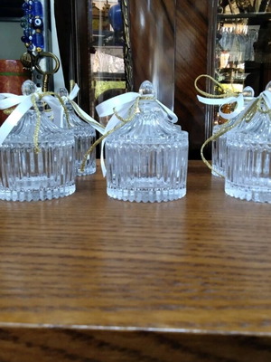 Glass candy jars with striped lid and ribbon, pack of 6, 10x7x7