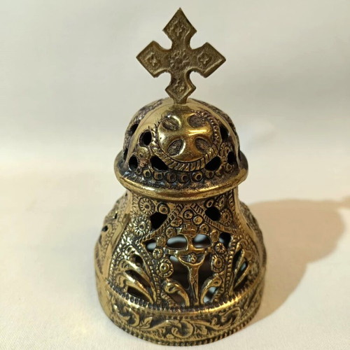 Bronze hanging lamp used with depiction of Saint George