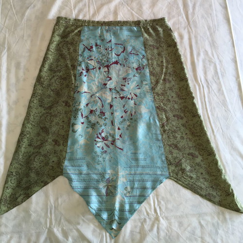 Silk skirt with embroidered details, green and turquoise, size L