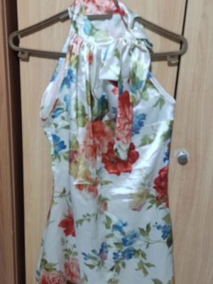 Satin floral dress with neck tie like new