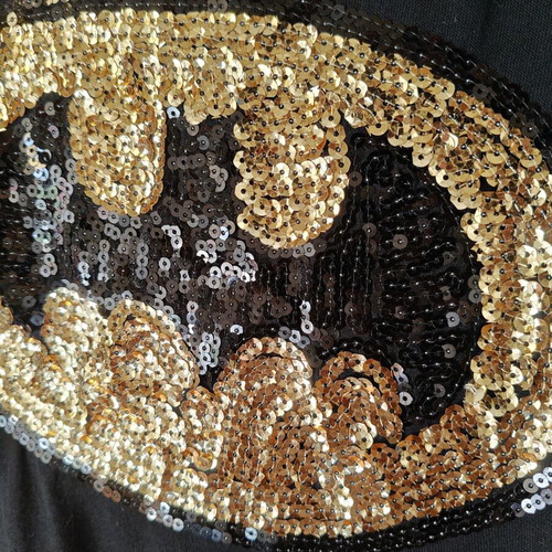 Women's short-sleeve Batman t-shirt new, black and gold sequins, size S