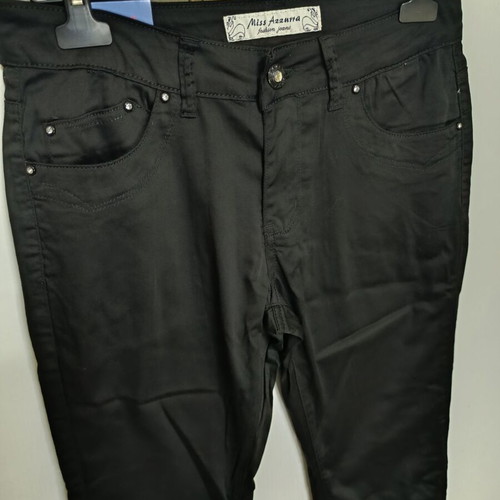 Straight-Cut Black Pants New with Satin Finish and Decorative Studs